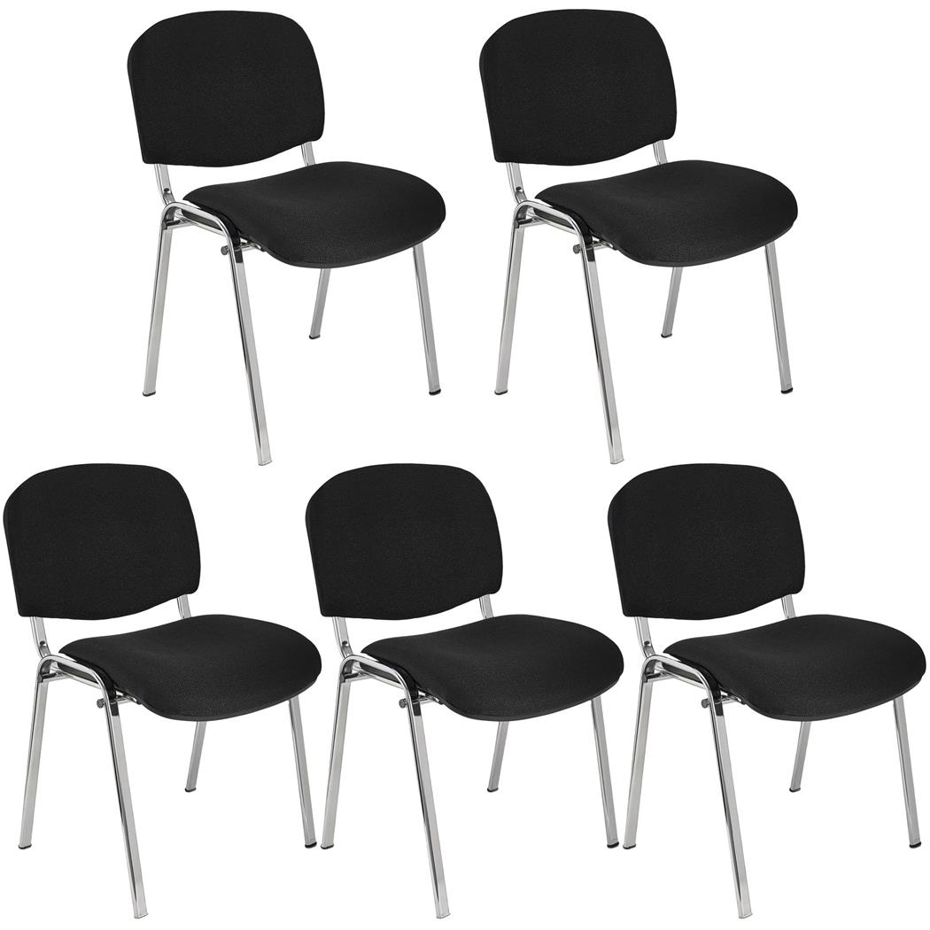 Im 5er-Set: Konferenzstuhl MOBY BASE STOFF mit verchromten Stuhlbeinen, bequem und praktisch, stapelbar, Farbe Schwarz