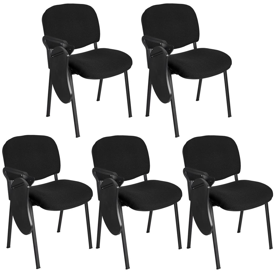 Im 5er-Set: Konferenzstuhl MOBY BASE STOFF mit klappbarem Schreibbrett, stapelbar und praktisch, schwarzes Gestell, Farbe Schwarz