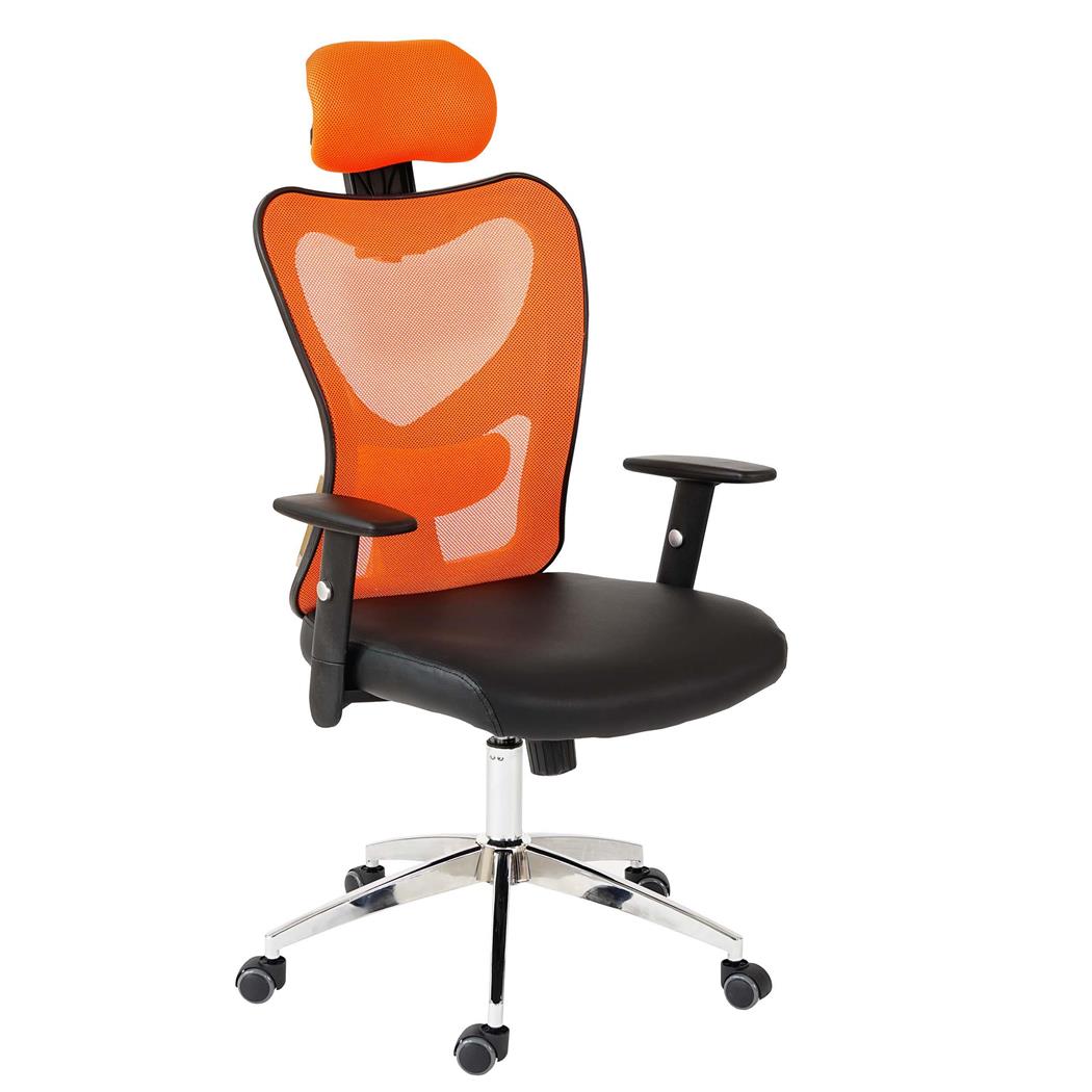 Ergonomischer Bürostuhl ZELIA, für die 8h-Nutzung, gepolsterte Lordosenstütze, Metallgestell, Farbe Orange