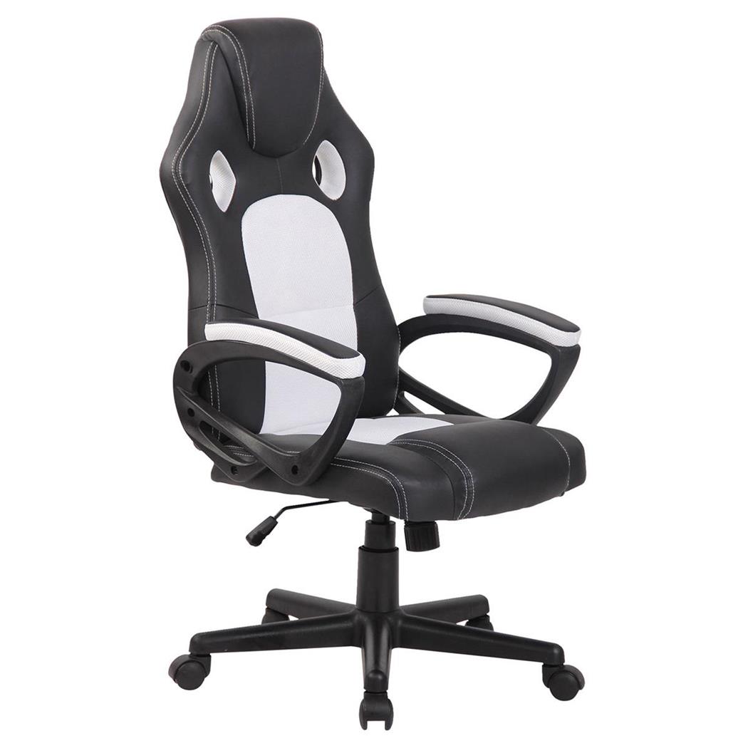 Gamingstuhl MONTMELO, spektakuläres sportliches Design, Leder- und Stoffbezug, Farbe Schwarz / Weiß