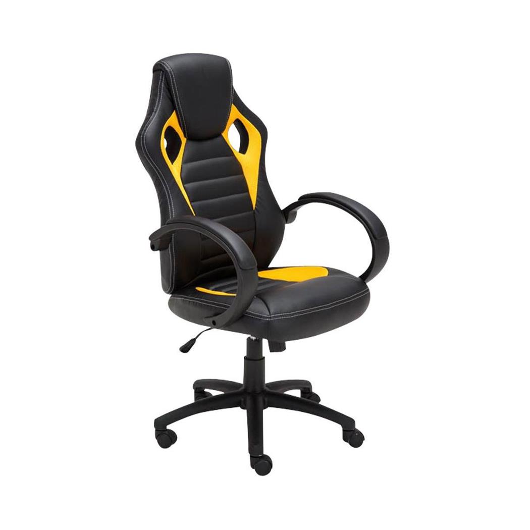 Gaming-Stuhl ASCARI, sportliches Design, sehr bequem, Leder- und Stoffbezug, Farbe Schwarz / Gelb