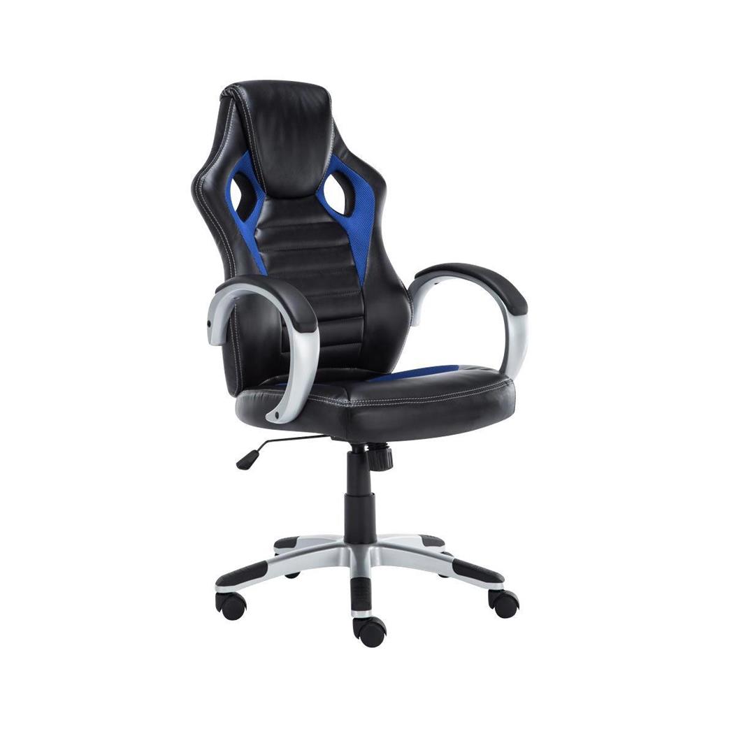Gaming-Stuhl ASCARI PRO, sportliches Design, sehr bequem, Leder- und Stoffbezug, Farbe Schwarz / Blau