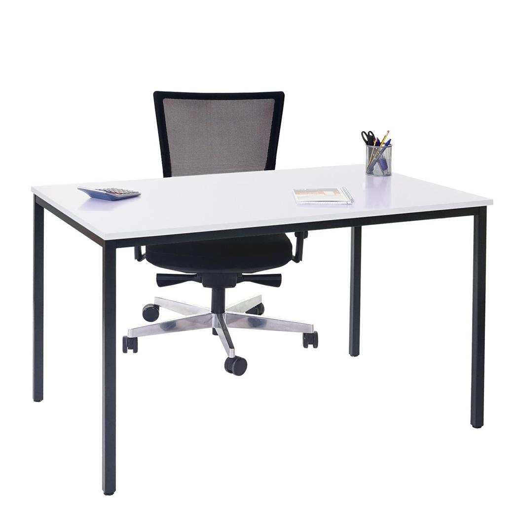 Bürotisch DEMI, Abmessungen 120 x 80 x 74,5 cm, Metallgestell und Holzplatte, Farbe Weiß und Schwarz