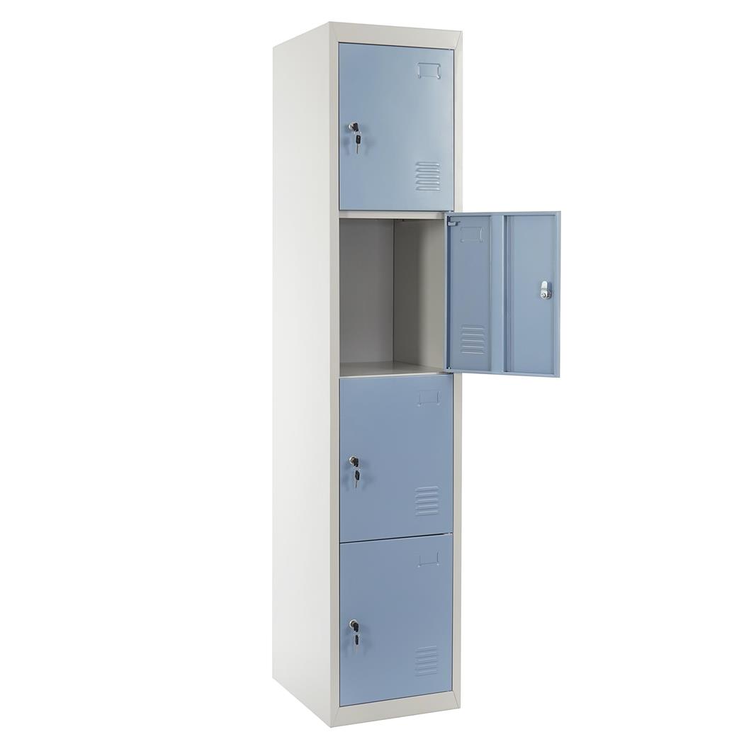 Schließfachschrank HILDUR, Metallspind 180x38x45 cm, 4 Türen mit Schloss, Farbe Blau