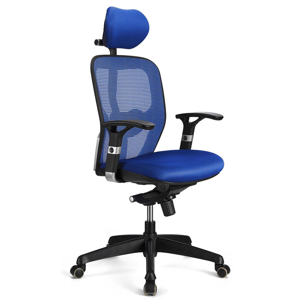 Ergonomischer Bürostuhl FELIX PRO, verstellbare Lordosenstütze, für die 8h-Nutzung, Farbe Blau