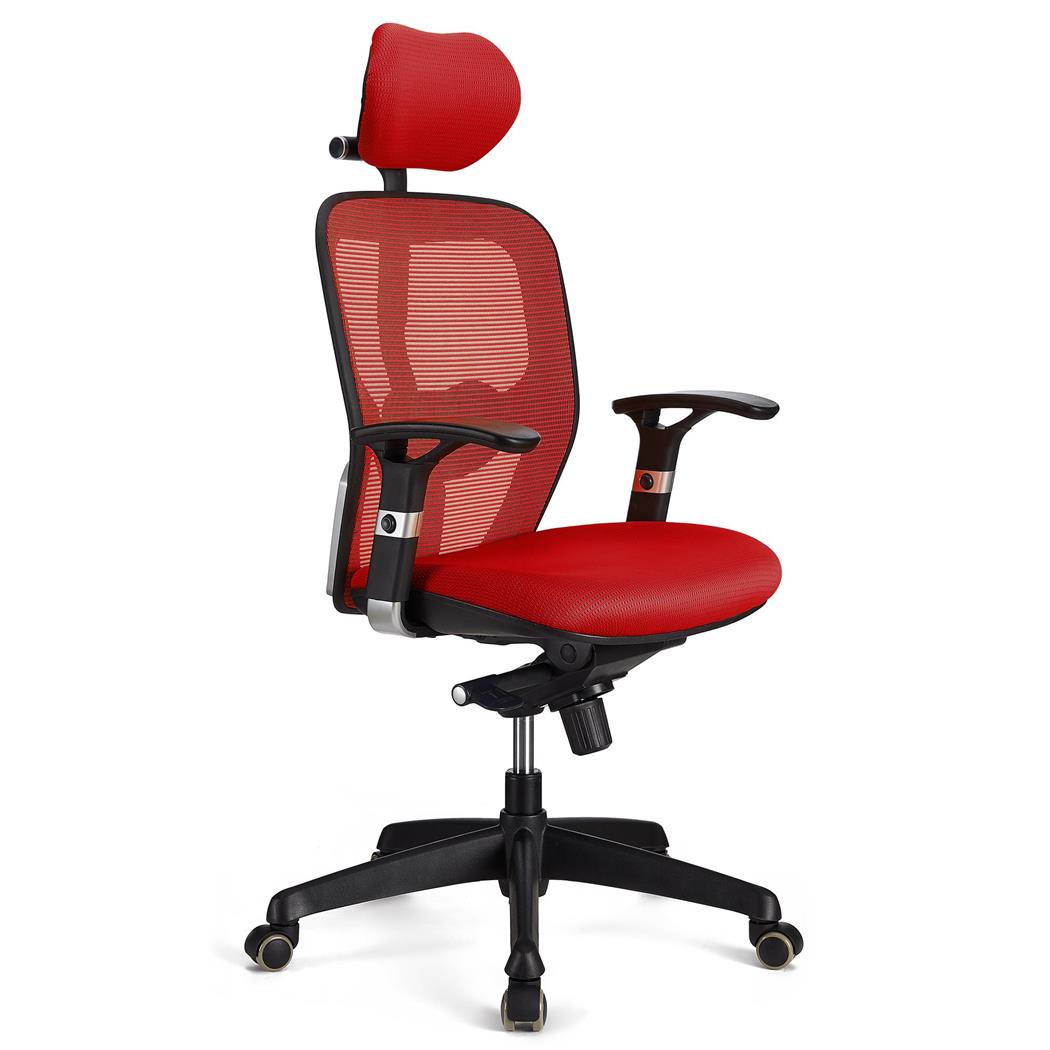 Ergonomischer Bürostuhl FELIX PRO, verstellbare Lordosenstütze, für die 8h-Nutzung, Farbe Rot