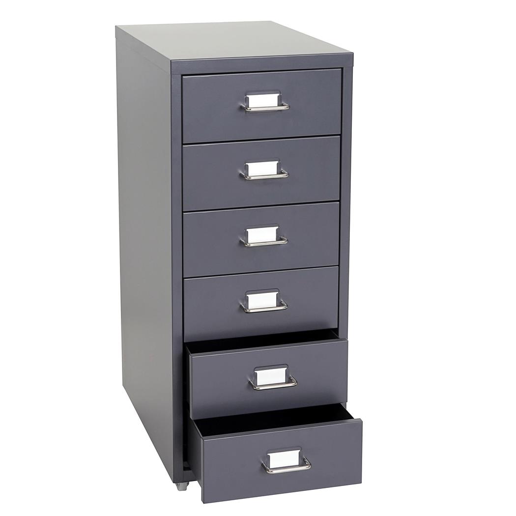 Rollcontainer HUTE, Büroschrank, 6 Schubladen, 69x28x44 cm, Stahlblech, Farbe Grau