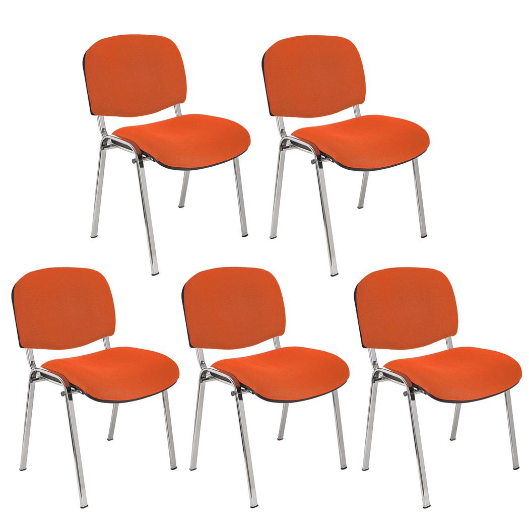 Im 5er-Set: Konferenzstuhl MOBY BASE STOFF mit verchromten Stuhlbeinen, bequem und praktisch, stapelbar, Farbe Orange