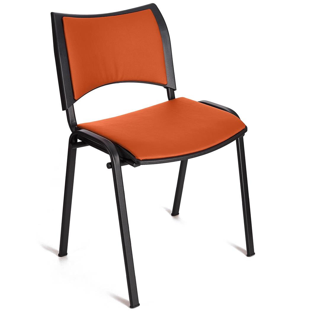 Besucherstuhl ROMEL LEDER, bequeme Polsterung, stapelbar, schwarze Stuhlbeine, Farbe Orange