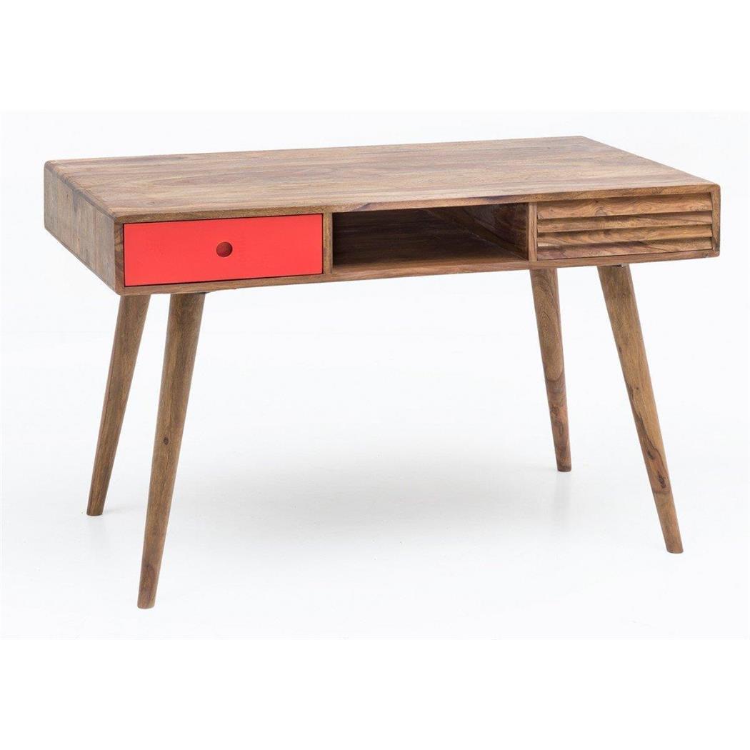 Schreibtisch PRAG, Ausmaß 117x60x75 cm, Holz, Farbe Eiche und Rot.