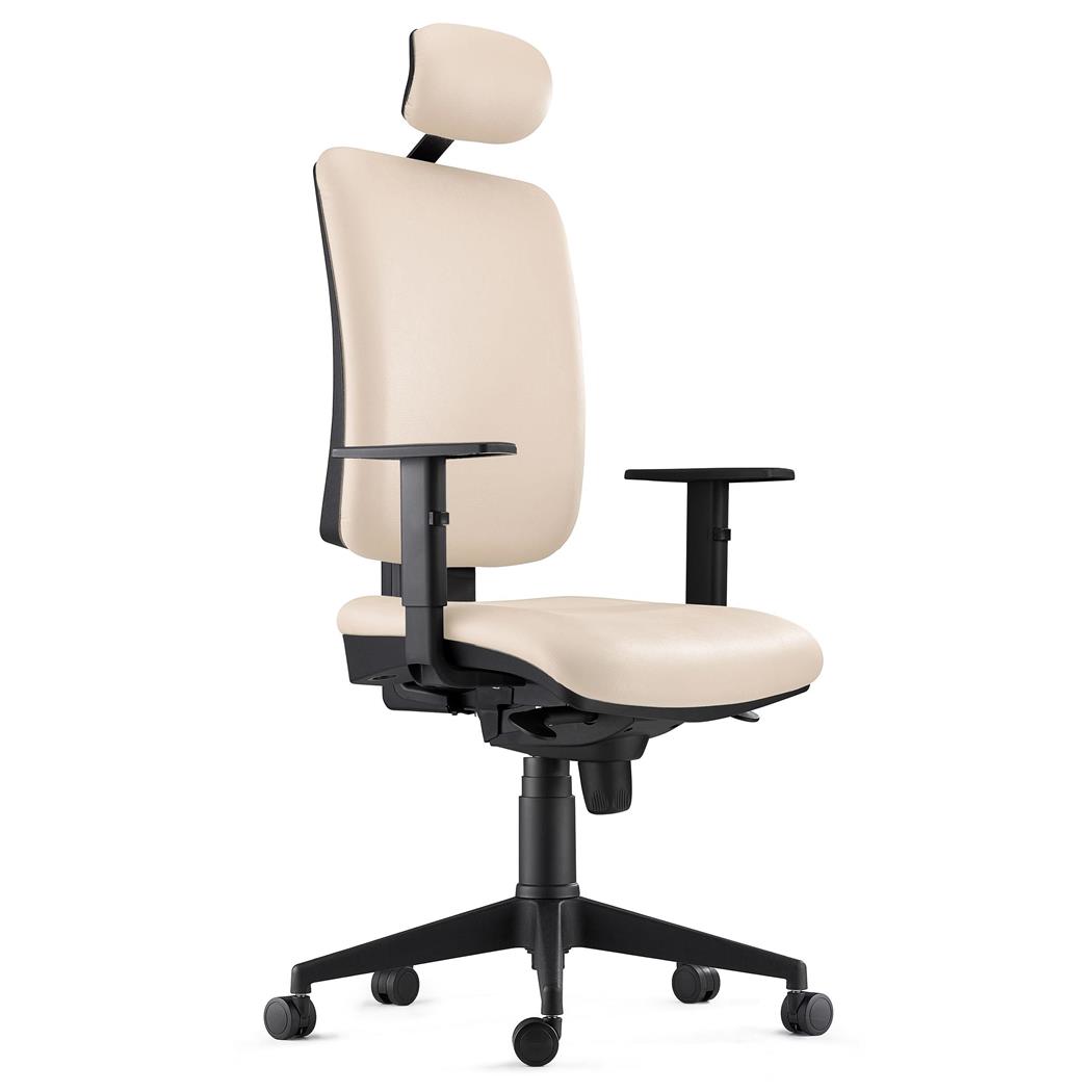 Ergonomischer Bürostuhl PIERO LEDER mit Kopfstütze, verstellbare Armlehnen, Farbe Beige