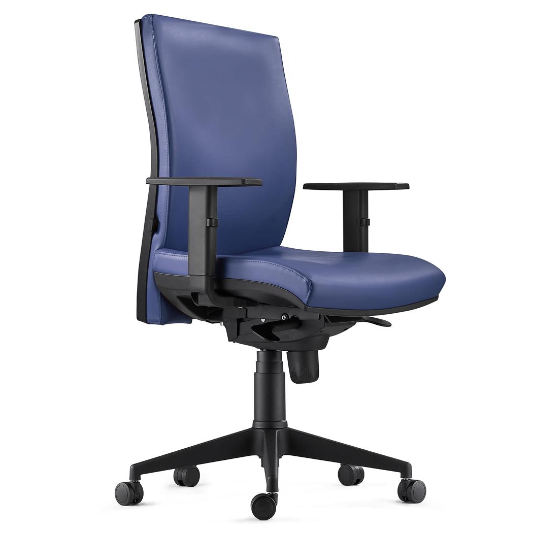 Ergonomischer Bürostuhl KEVIN LEDER PRO, Lordosenstütze, Farbe Blau