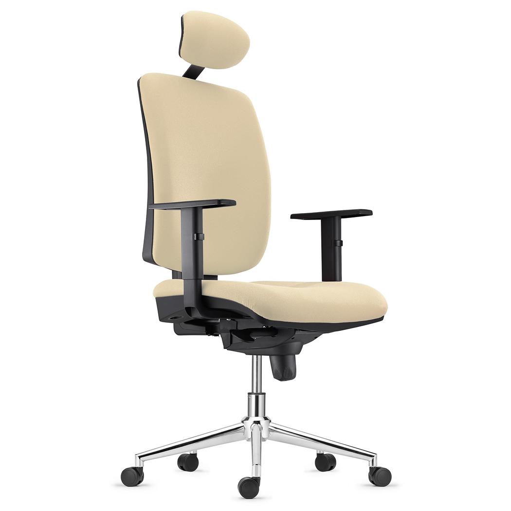 Ergonomischer Bürostuhl PIERO STOFF V mit Kopfstütze, verstellbare Armlehnen, Farbe Beige