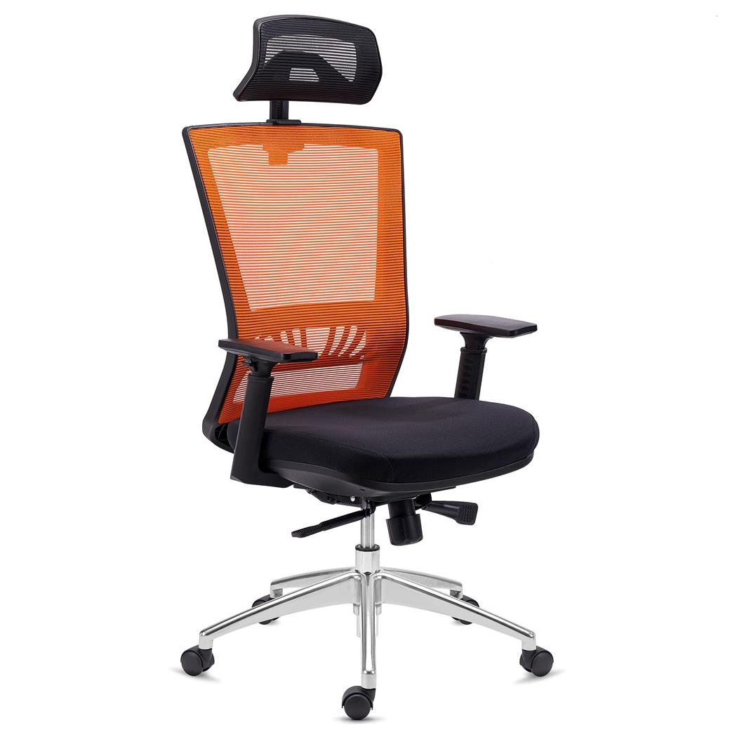 Ergonomischer Bürostuhl MAGNUM ELITE, Kopf- und Lordosenstütze, 8h-Nutzung, Aluminiumfußkreuz, Farbe Orange