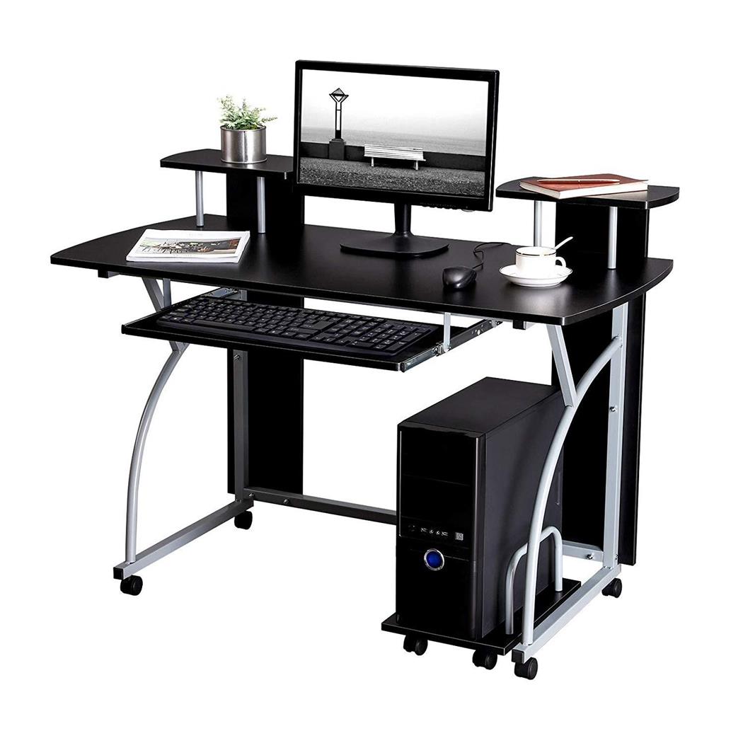Computertisch OHIO PRO, Abmessungen 120 x 59 x 90 cm, mit Rollen, aus Holz & Metall, Farbe Schwarz