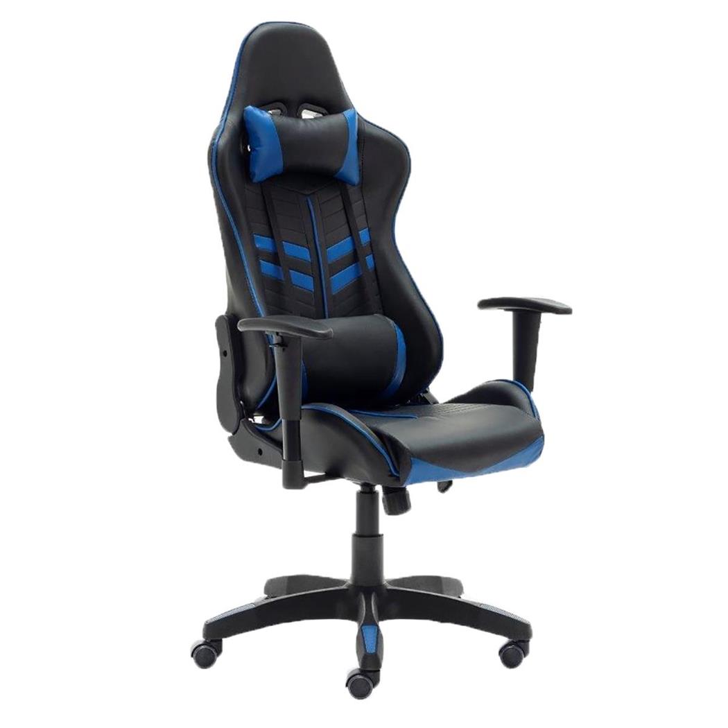 Gaming-Stuhl REGINA, neigbare Rückenlehne, Lordose- und Nackenkissen, Leder, Farben Schwarz und Blau