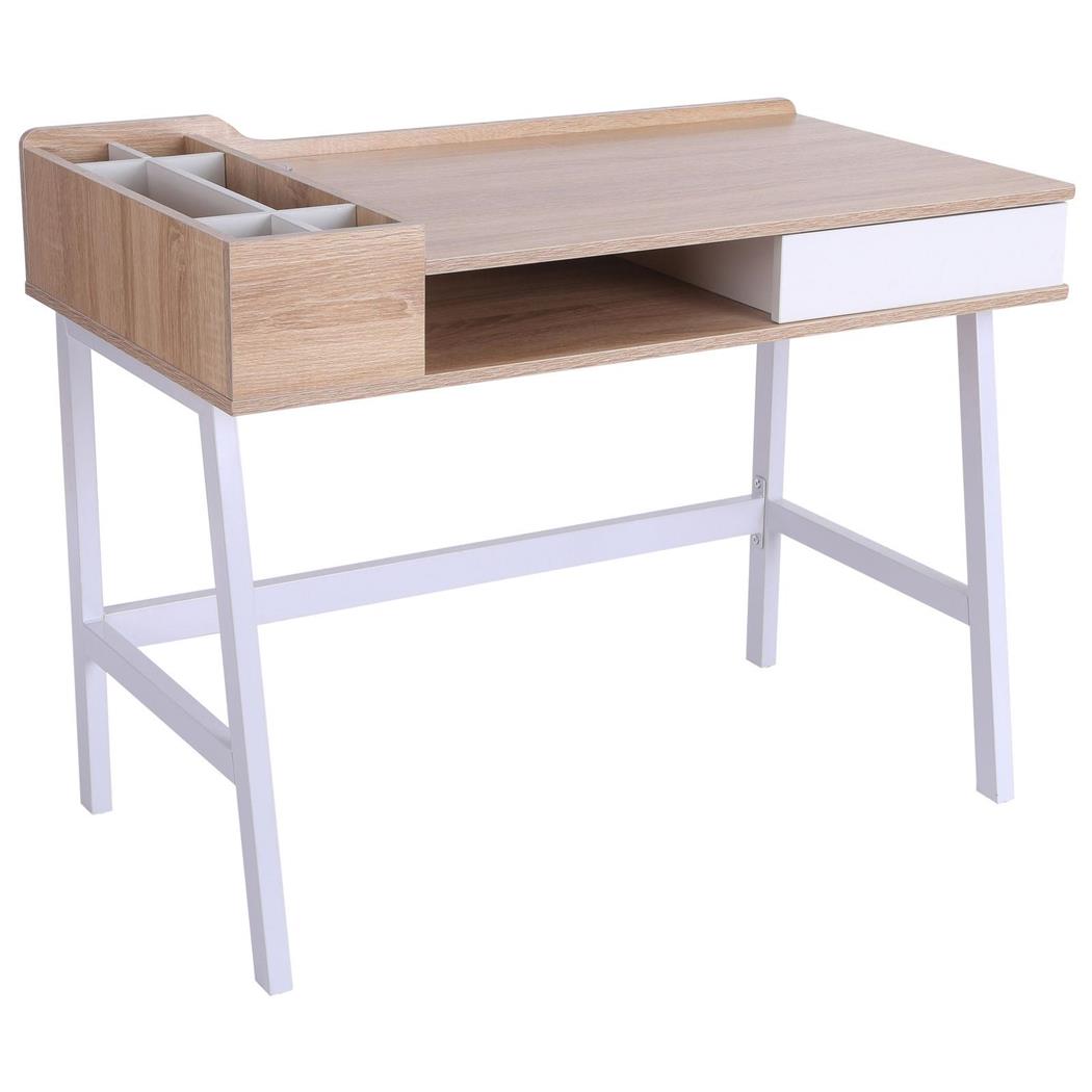 Computertisch GADEA, 100x55x81 cm, Metall und Holz, Farbe Weiß und Eiche