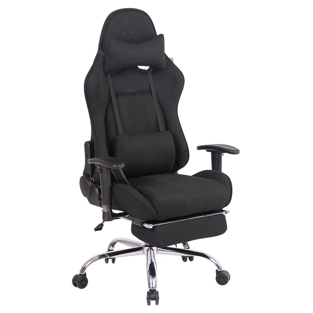 Gaming-Stuhl LAUDA STOFF, verstellbare Rückenlehne, Fußstütze, Wärme- und Massagefunktion, Farbe Schwarz