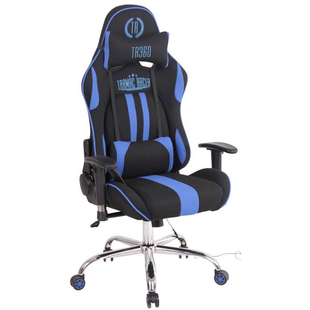 Gaming-Stuhl INDY STOFF, verstellbare Rückenlehne, Wärme- und Massagefunktion, Farbe Schwarz/Blau