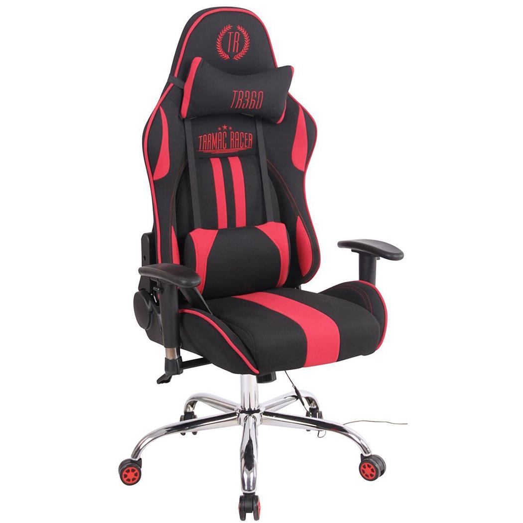 Gaming-Stuhl INDY STOFF, verstellbare Rückenlehne, Wärme- und Massagefunktion, Farbe Schwarz/Rot