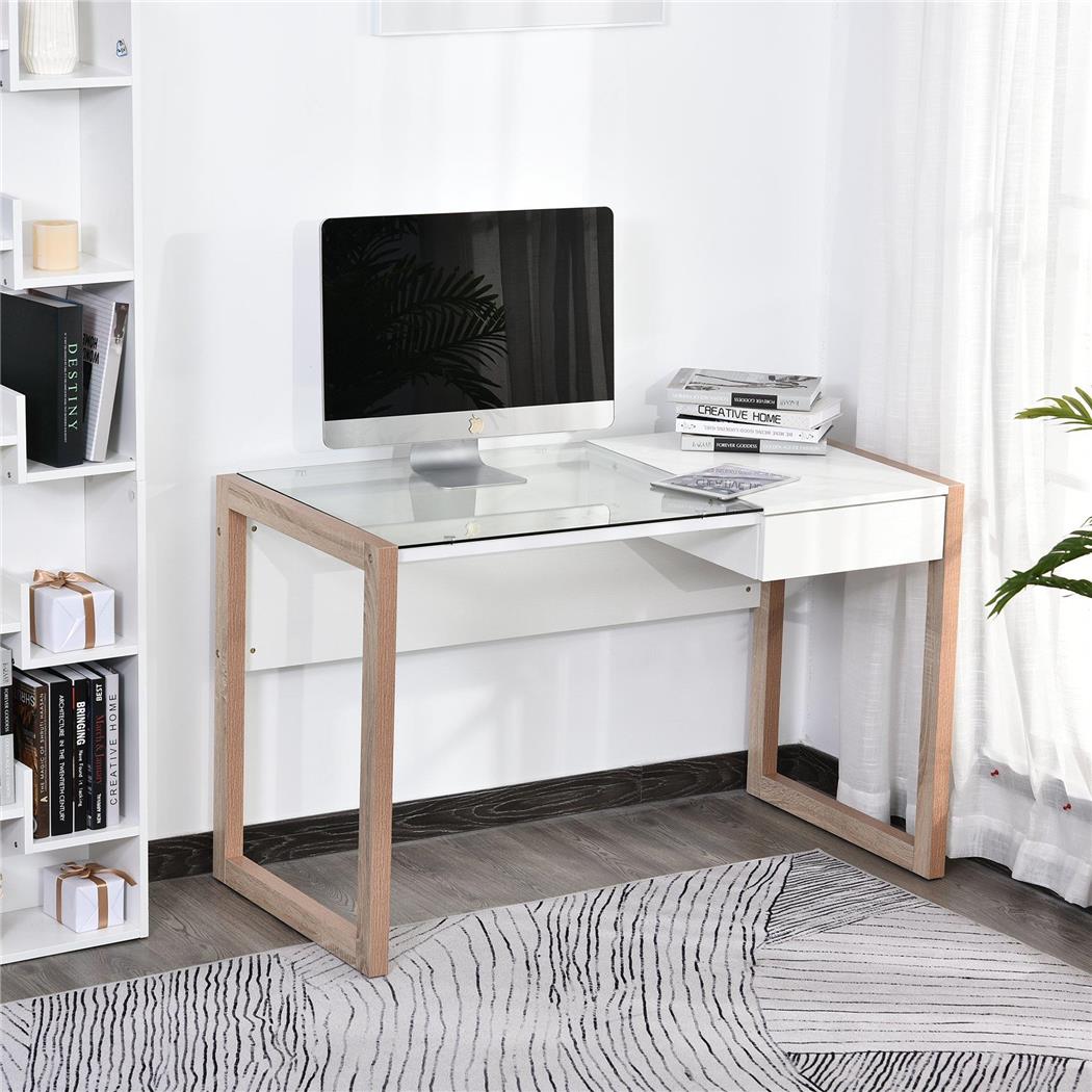 Schreibtisch MICHIGAN, Modernes Design, 120x60x75 cm, Holz und Glas, Farbe Weiß