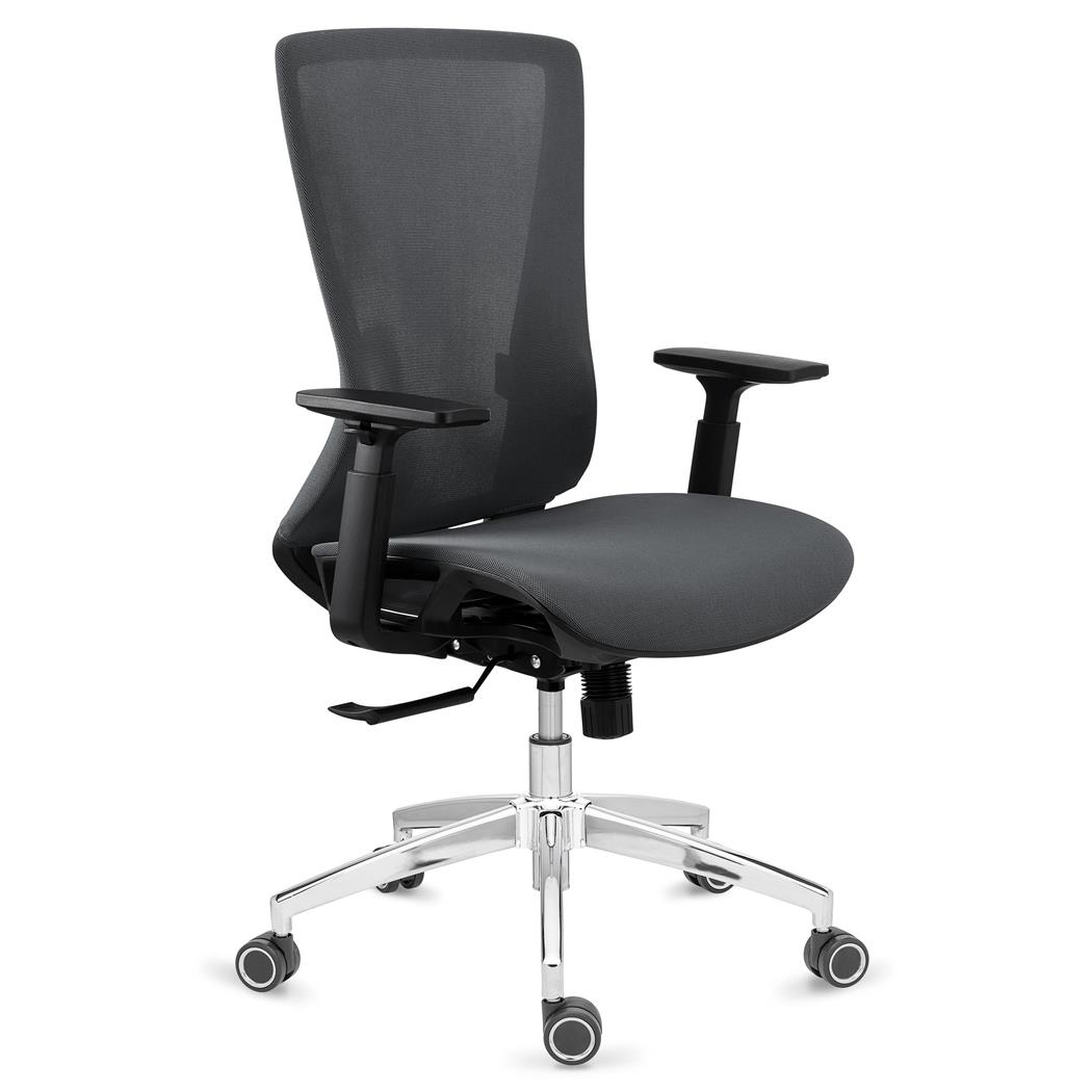 Ergonomischer Bürostuhl EVANS für 8h-Nutzung, elegantes Design mit Metallfußkreuz, Farbe Grau