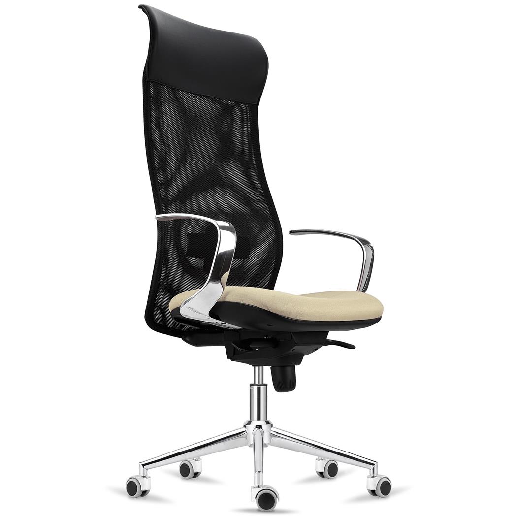 Ergonomischer Stuhl YEDA, hohe Rückenlehne, modernes Design, 8h-Nutzung, Netzbezug, Farbe Beige