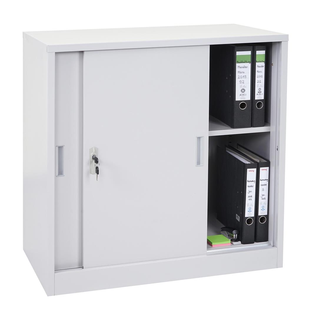 Aktenschrank PRINCE, Stahlschrank, mit Schiebetüren 90x90x45cm, Farbe Grau