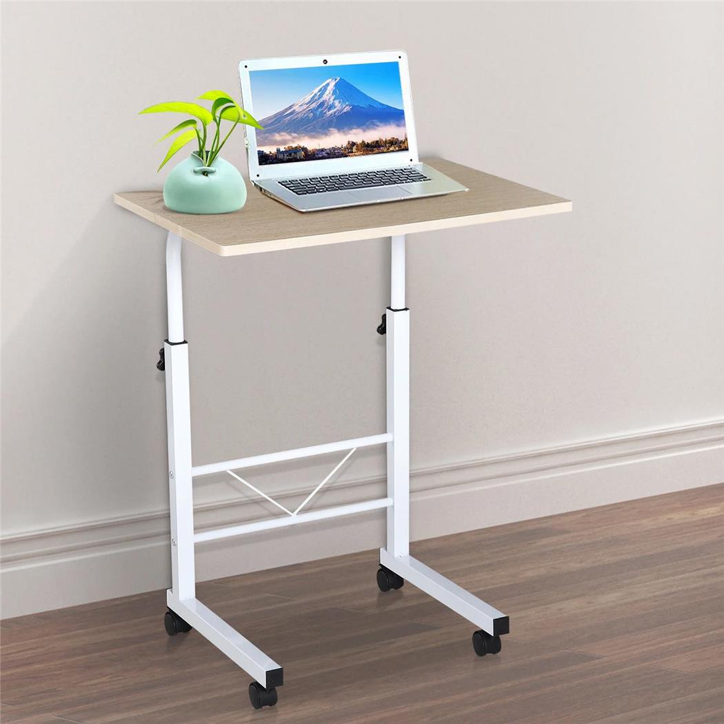 Computertisch mit Rollen CORA, höhenverstellbar, Metall und Holz, Farbe Weiß
