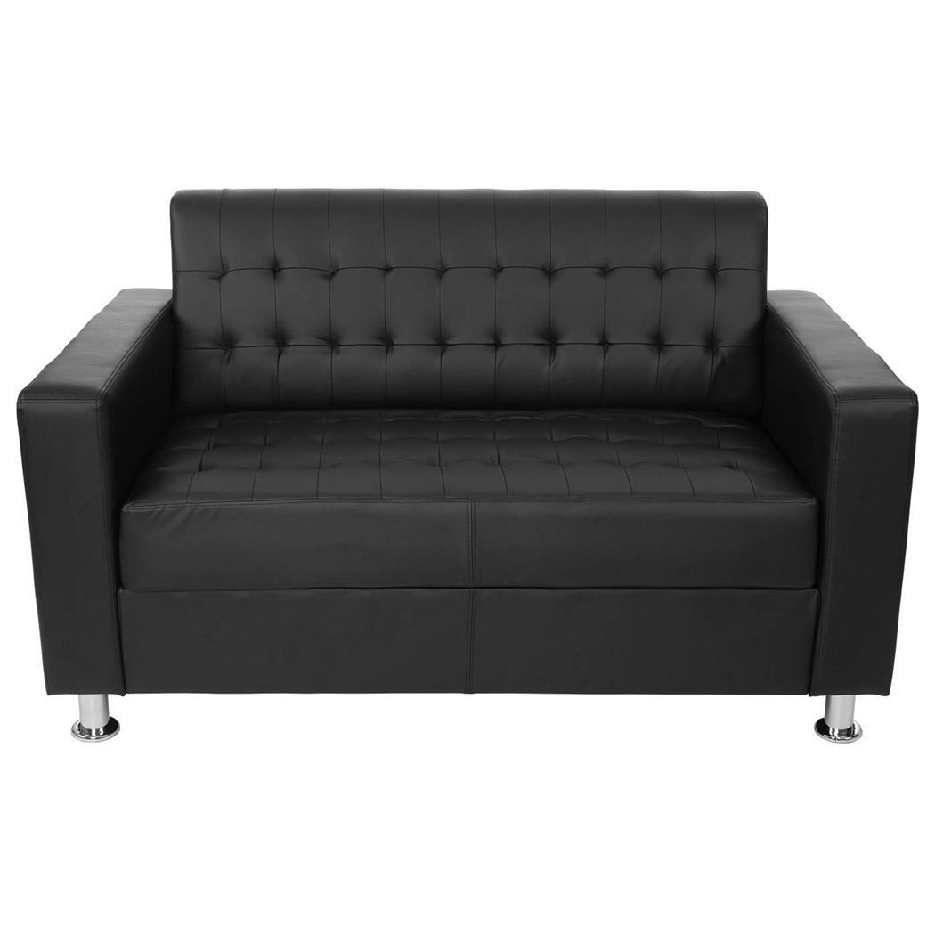 Bürosofa PRADI, 2-Sitzer, Elegantes Vintage Design, Kunstleder, Farbe Schwarz