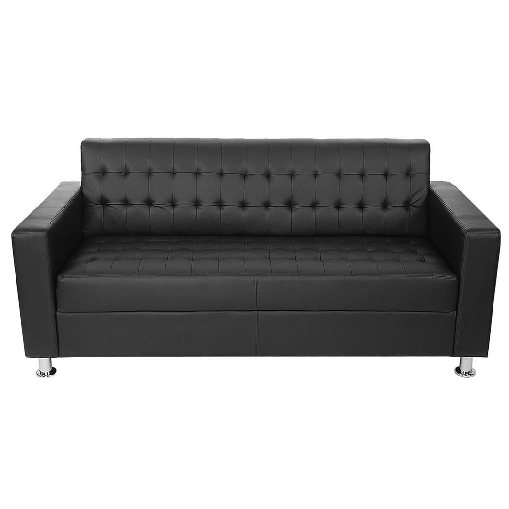 Bürosofa PRADI, 3-Sitzer, Elegantes Vintage Design, Kunstleder, Farbe Schwarz