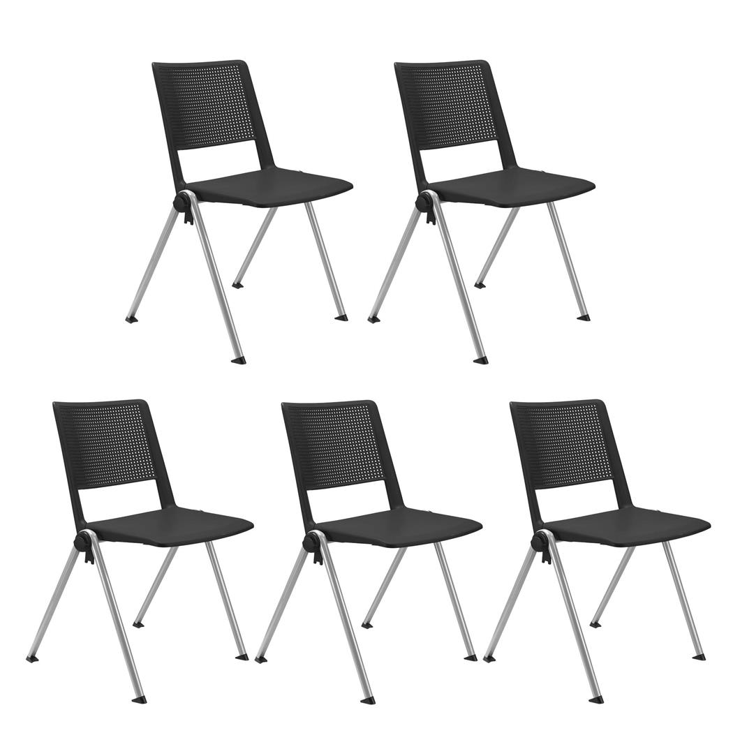 Im 5er-Set: Konferenzstuhl CARINA, stapel- und reihenverbindbar, graues Stahlgestell, Farbe Schwarz