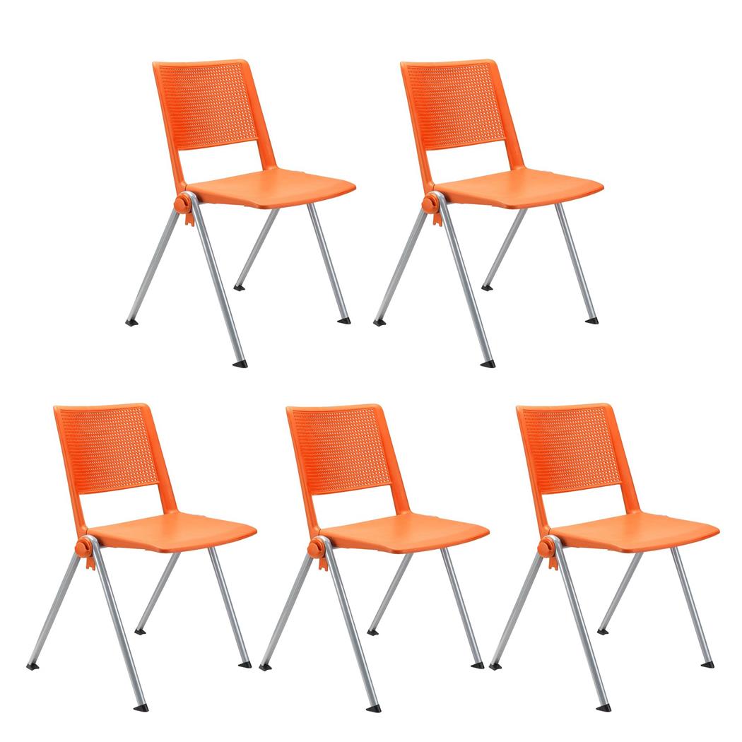 Im 5er-Set: Konferenzstuhl CARINA, stapel- und reihenverbindbar, graues Stahlgestell, Farbe Orange