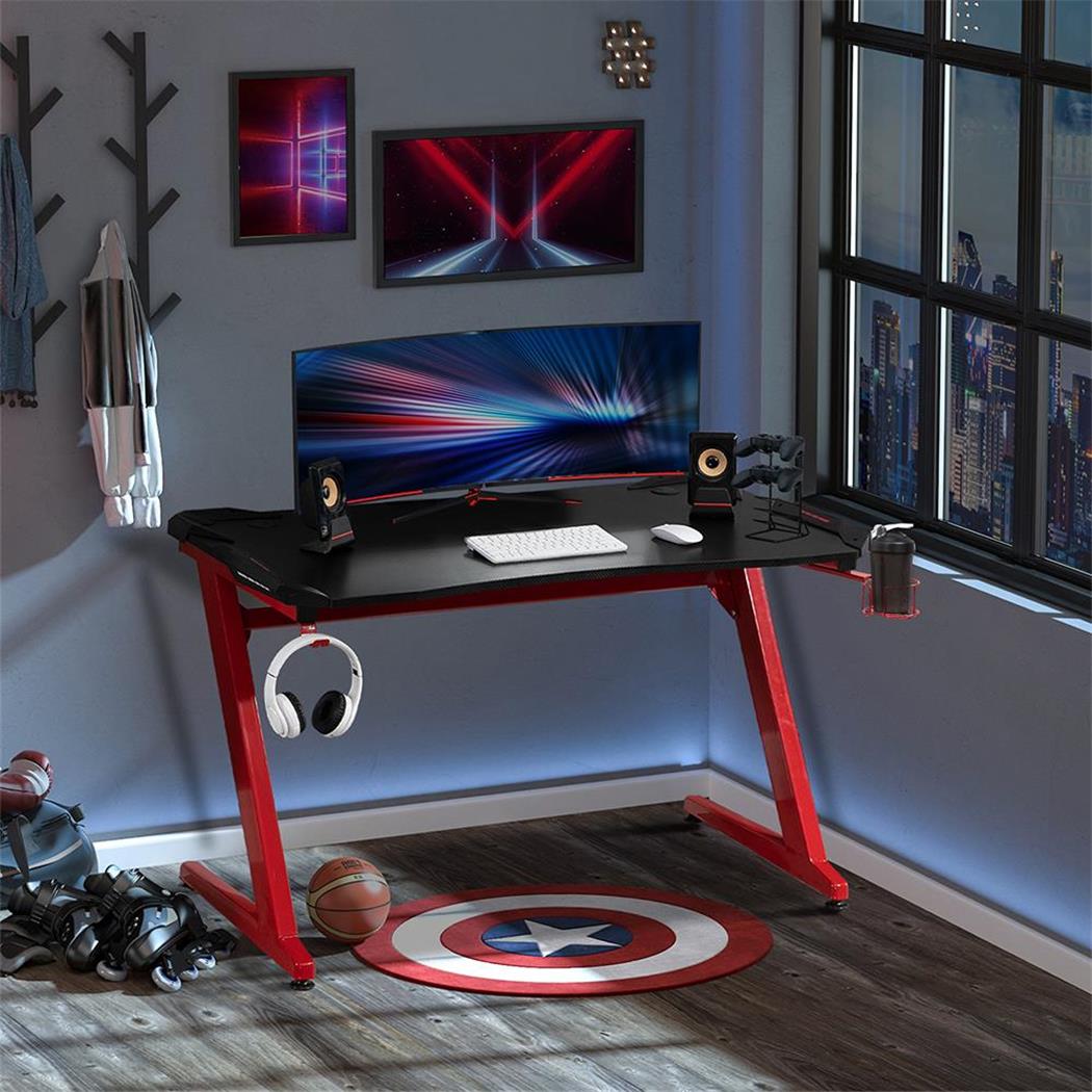 Gaming-Computertisch ALEXIS, Abmessungen 122x66x76 cm, Metall und Holz, Farbe Rot/ Schwarz