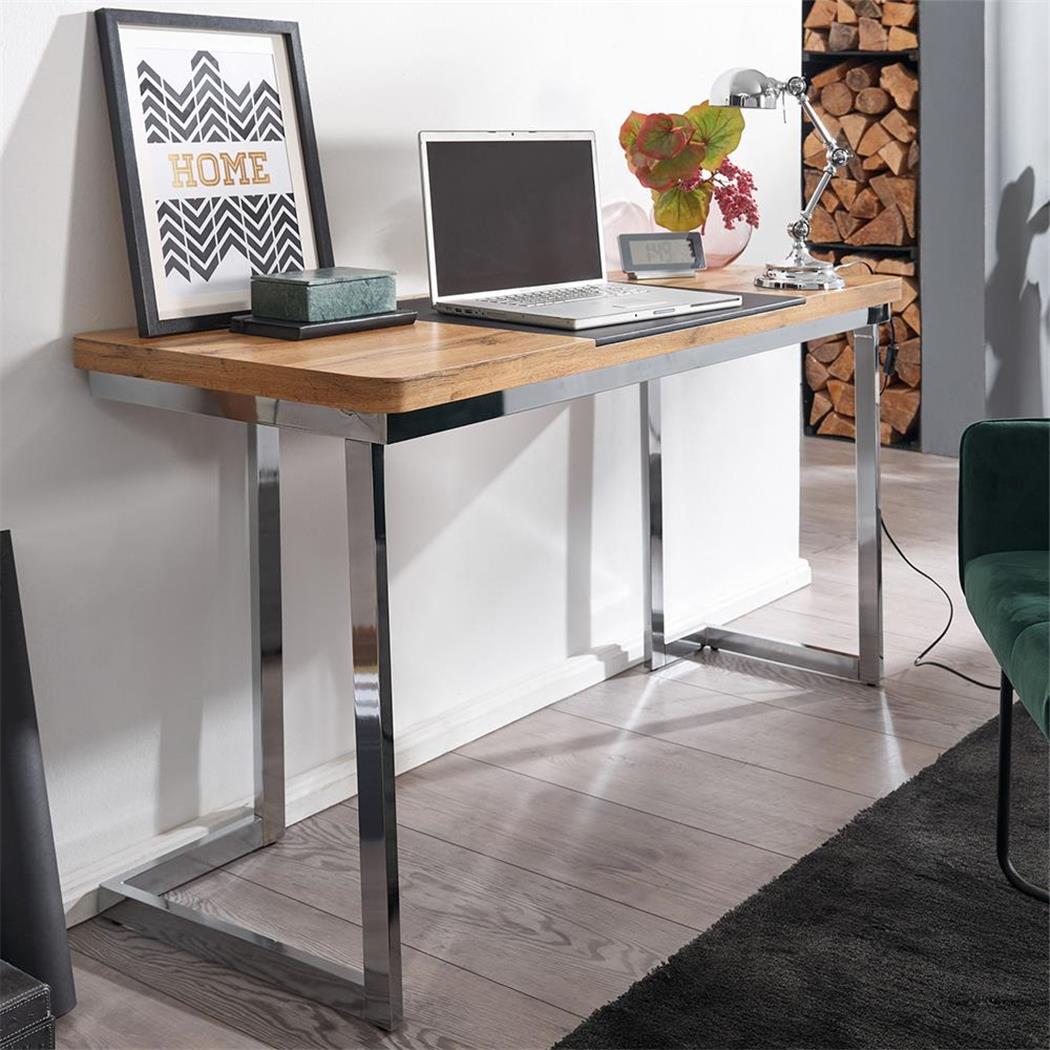 Schreibtisch BETA, 145x55x76cm, Elegantes modernes Design, in Holz und verchromtem Metall, Eiche