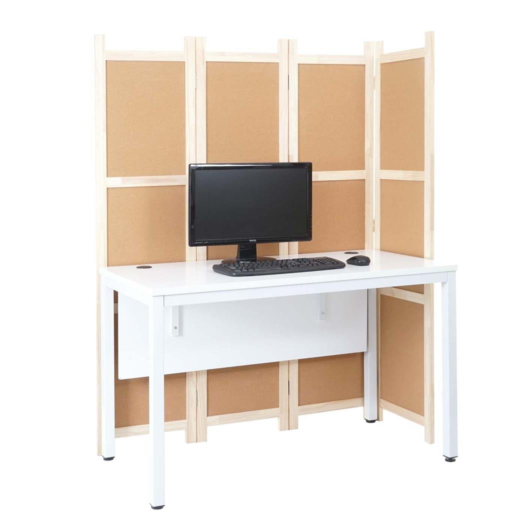 Schreibtisch mit Trennwand KLASS, 120x76x60cm, aus Metall und weißem Holz