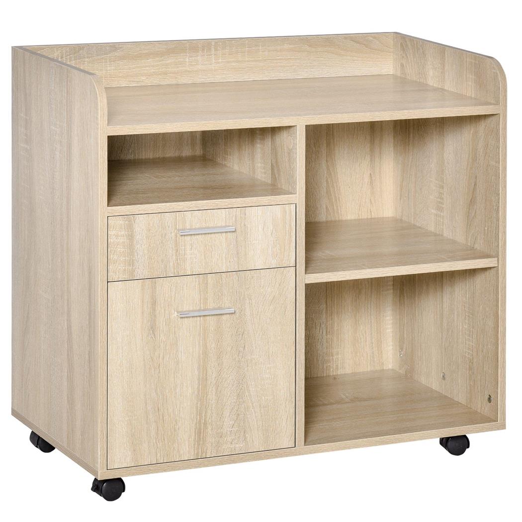 Büroschrank UDINE, Schubladen und Regalböden, rollbar, 72x80x40 cm, Holz, Farbe Eiche