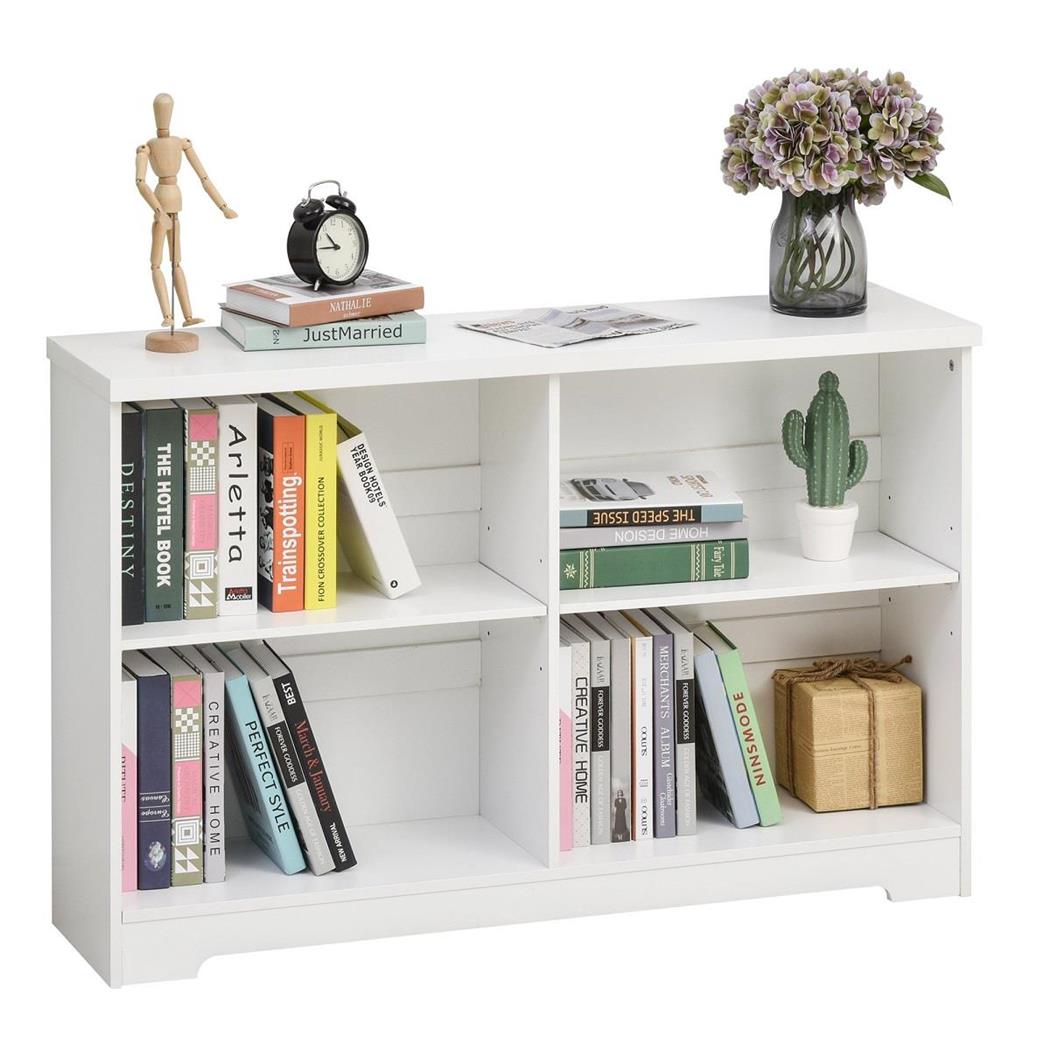 Bücherregal DALLAS, 119,5x29,5x76,5 cm, 4 Fächer, Regalboden höhenverstellbar, Holz, Farbe Weiß