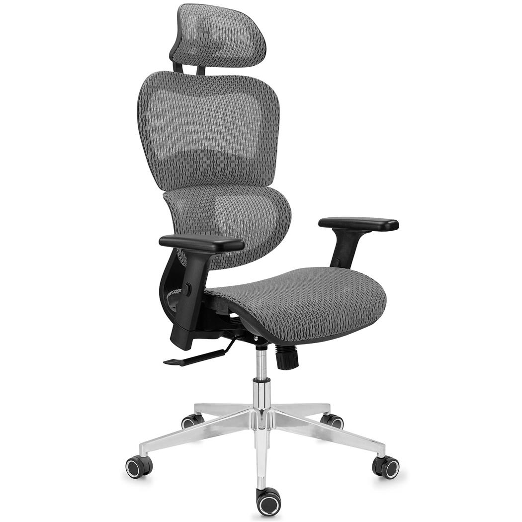 DEMO# Ergonomischer Bürostuhl VICTORY, 100% regulierbar, maximaler Komfort, 8h-Nutzung, Netzstoff, Farbe Grau