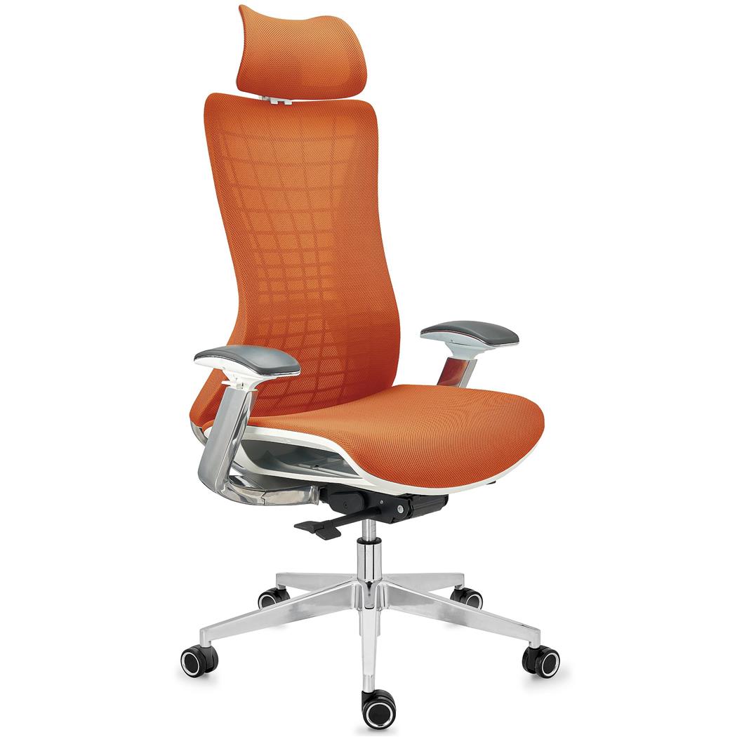 Ergonomischer Bürostuhl ENERGY mit Kopfstütze, Hochwertige Technik und Qualität, Farbe Orange