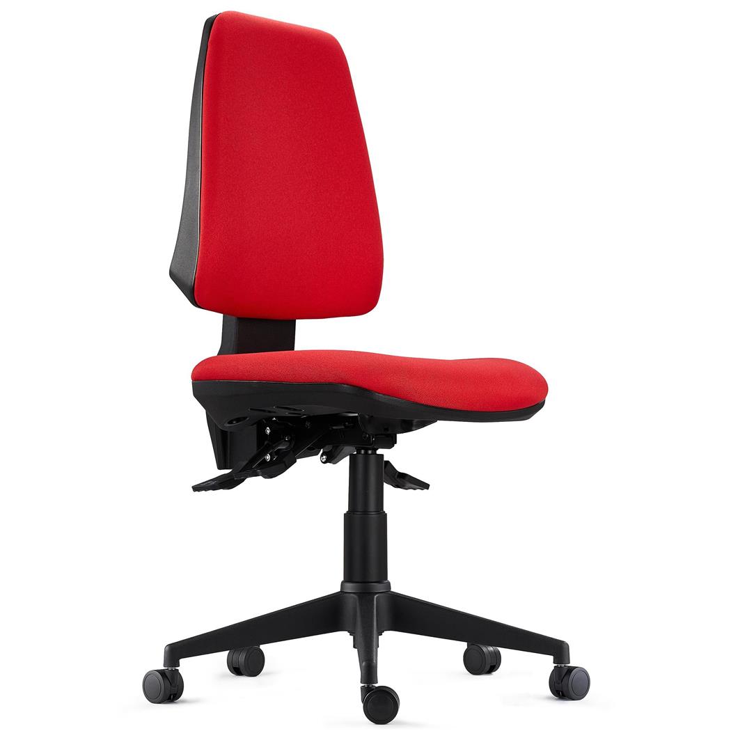 Ergonomischer Bürostuhl INDIANA BASE, Stoffbezug, ohne Armlehnen, Synchronmechanik, 8h Nutzung, Farbe Rot