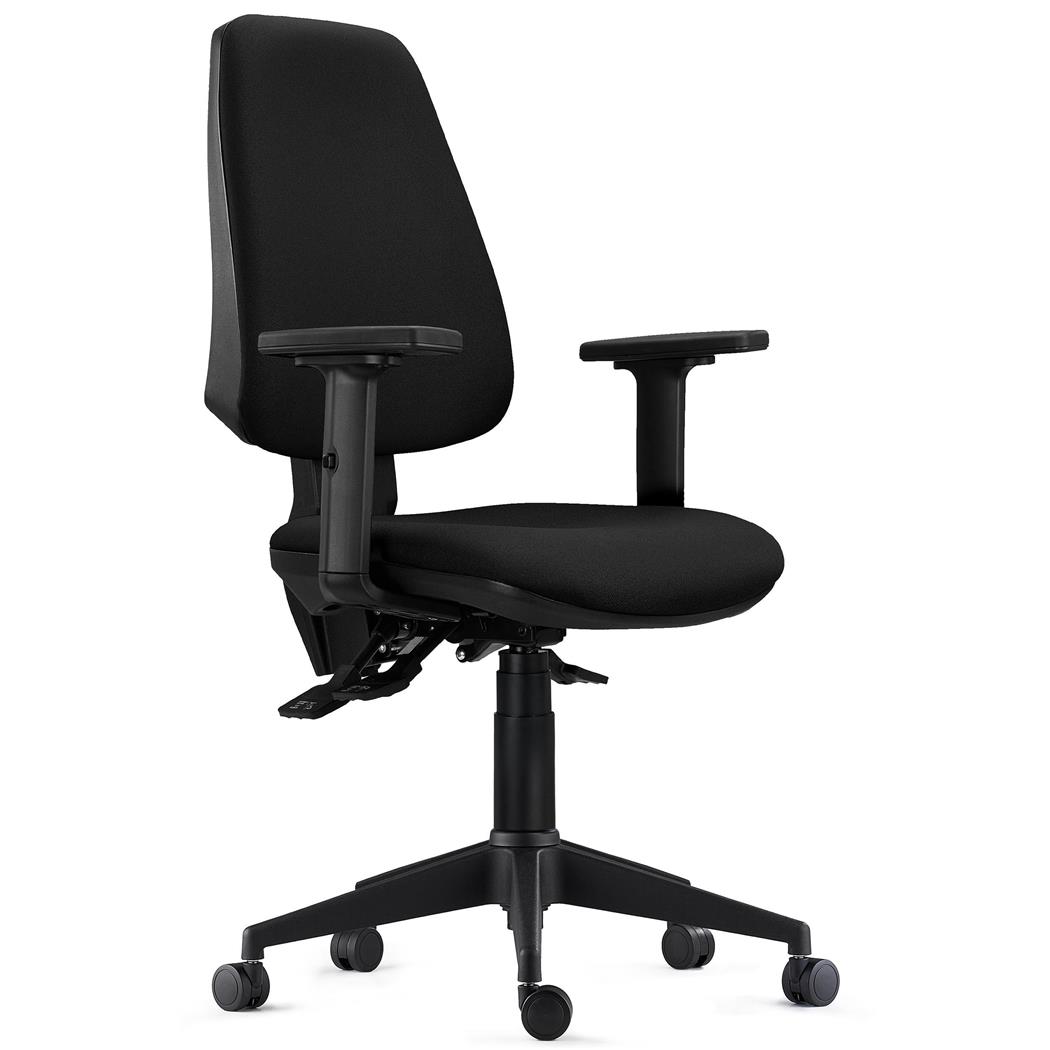 Ergonomischer Bürostuhl INDIANA PRO, intensive 8h-Nutzung, neigbar, Stoffbezug, 2D-Armlehnen, Farbe Schwarz