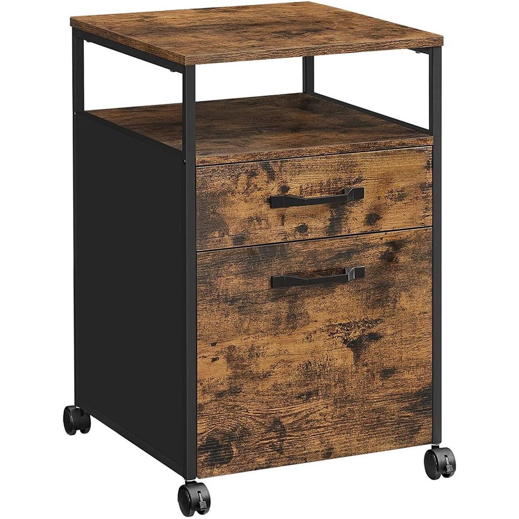 Büroschrank ESTI, Schreibtischcontainer, Abmessungen 41x45x66 cm, mit Schubladen und Ablage, Metall mit Holz, Farbe Eiche Rustik