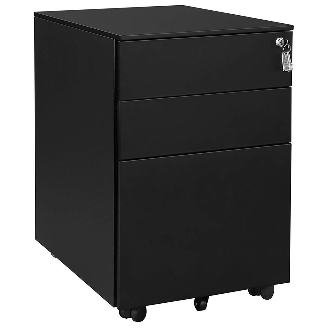 Aktenschrank PAUL, Metall, mit Rollen, 3 Schubladen, Abmessungen 39x52x60 cm, Farbe Schwarz