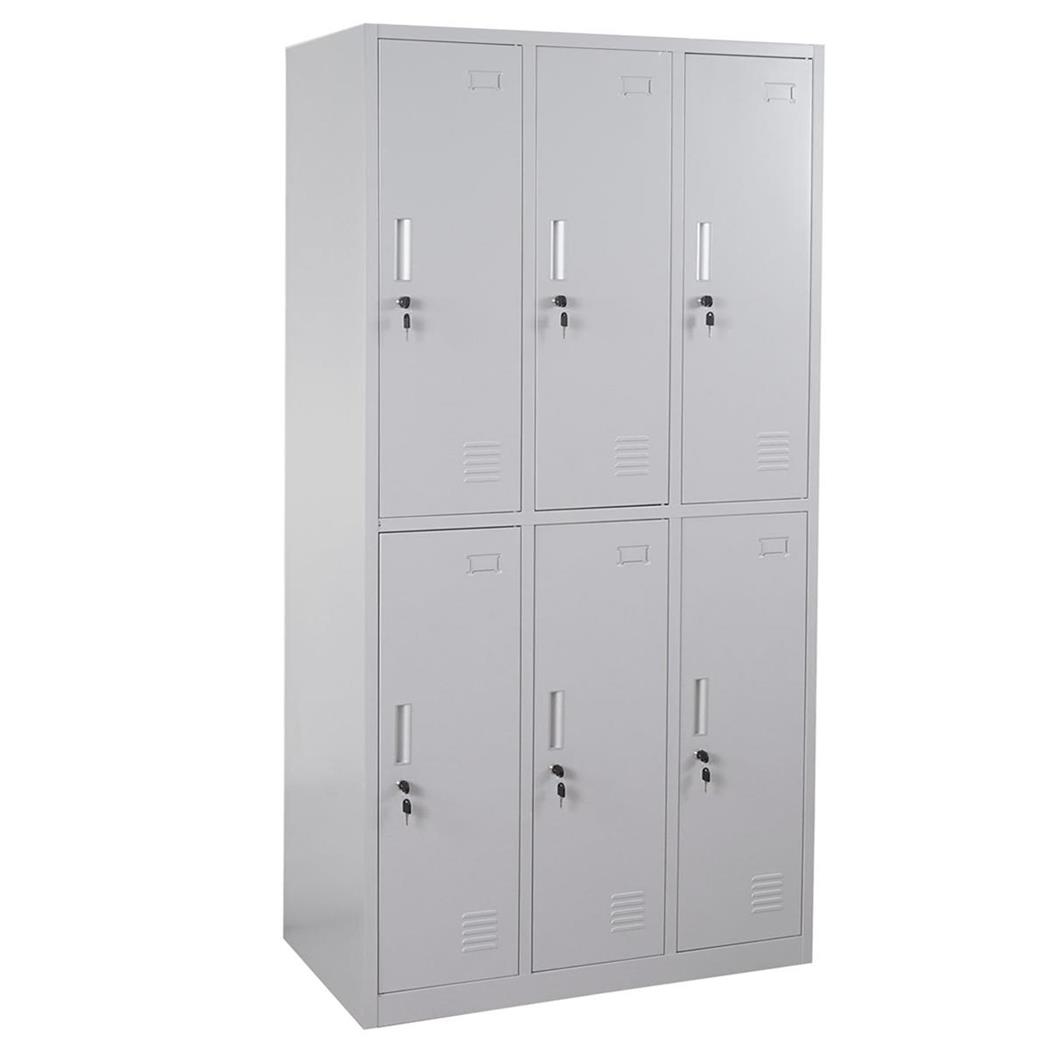 Schließfachschrank COOPER, Abmessungen 90x50x180 cm, Metallspind 6-türig, Farbe Grau