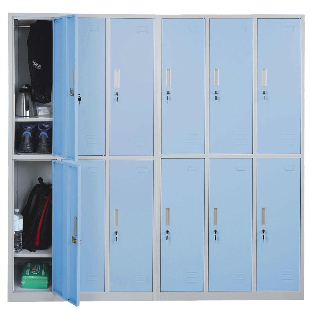 Schließfachschrank COOPER, Abmessungen 180x50x180 cm, Metallspind 12-türig, Farbe Blau