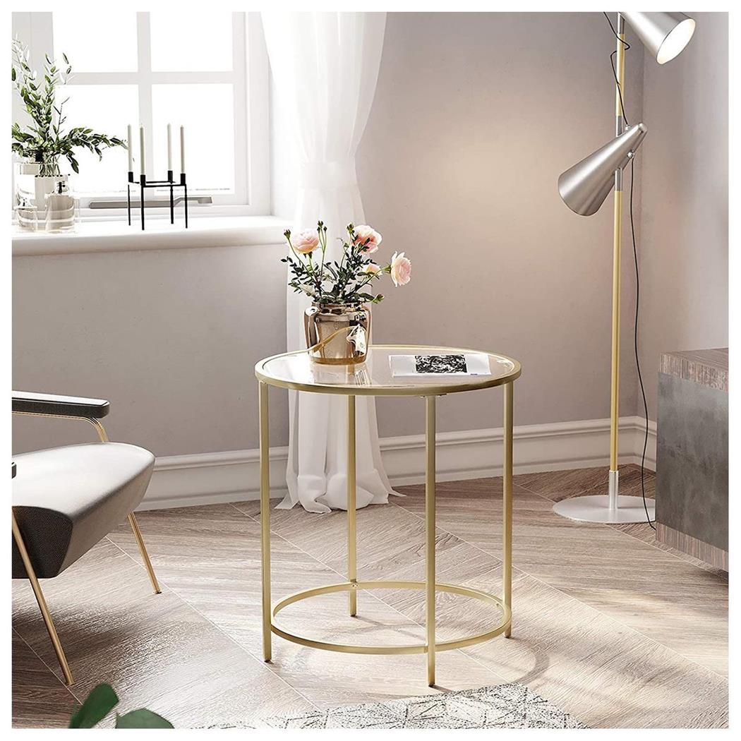 Beistelltisch GOLD, modernes Design, goldenes Metallgestell mit Glasplatte, mit goldenem Metallgestell und Glasplatte