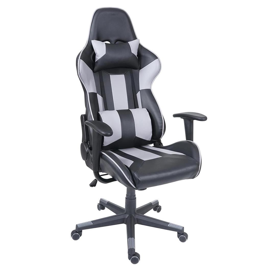 Gamingstuhl CAMTON, sportliches Design, mit Lordosenkissen, Leder Schwarz/Grau