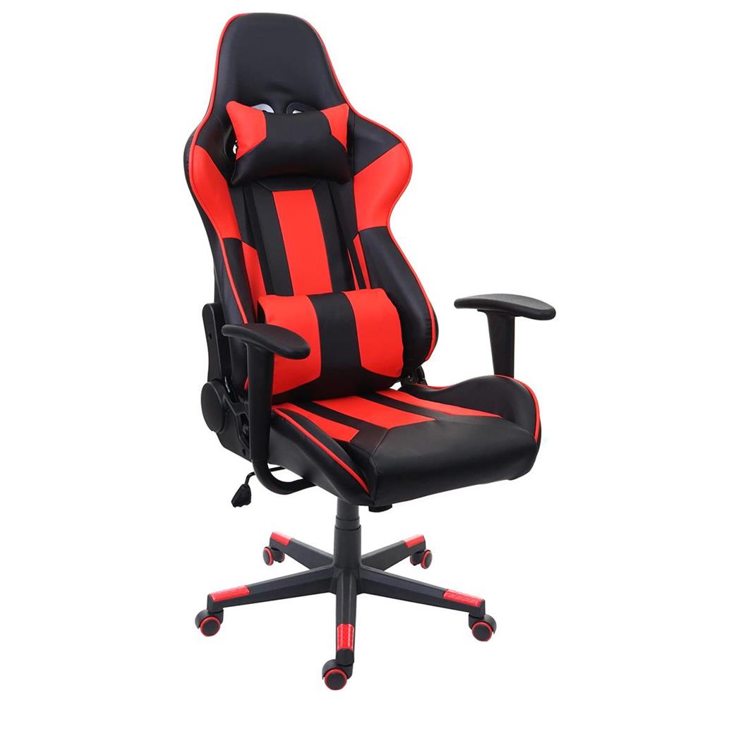 Gamingstuhl CAMTON, sportliches Design, mit Lordosenkissen, Leder Schwarz/Rot