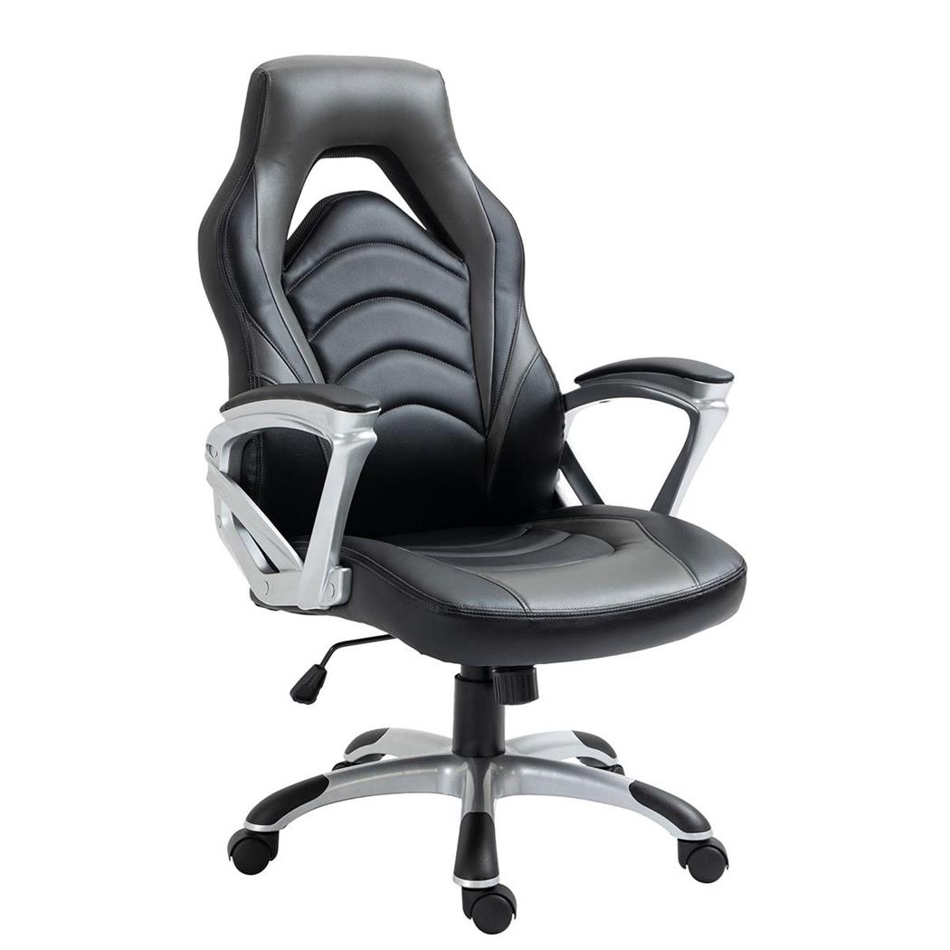 Gaming-Stuhl ALPHA, sportliches Design, Wippfunktion, Kunstlederbezug, Farbe Schwarz/ Grau